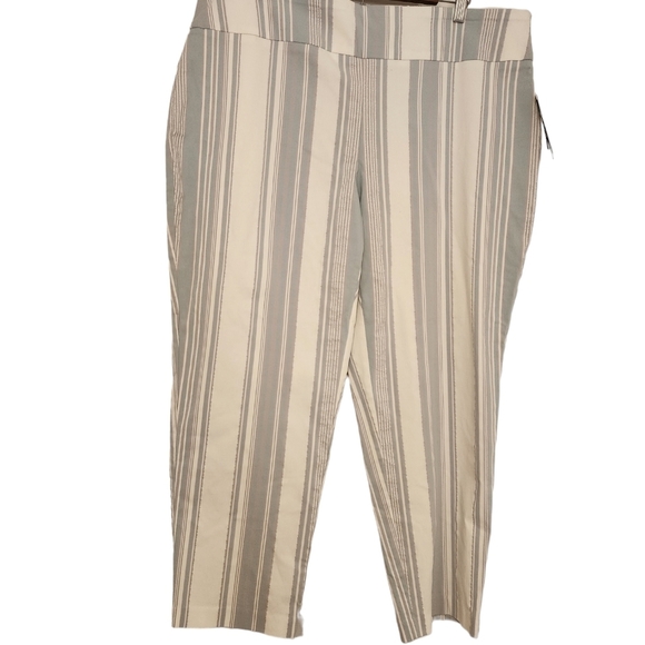 ATTYRE Slim Leg Wide Waist Band Aqua & White Metalic Striped Pants Size 20W NWT - Picture 1 of 7